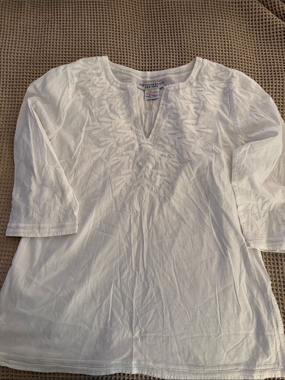 Gretchen Scott Designs White Embroidered V-Neck Tunic